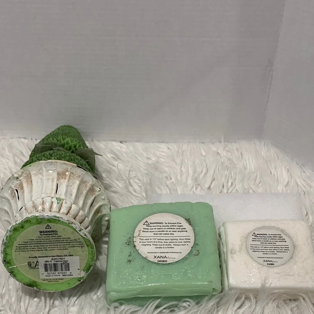 3 pieces Green Topiary Candle, White and Green Folded Towel Candles